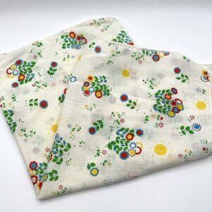 Vintage 70s Sunshine Floral Cotton Fabric Retro Nursery Sewing Mid Century